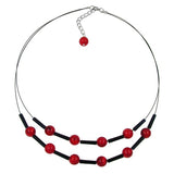 Kette Drahtkette 2-reihig rote Perlen und schwarze Röhrchen Kunststoffperlen 45cm