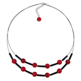 Kette Drahtkette 2-reihig rote Perlen und schwarze Röhrchen Kunststoffperlen 45cm