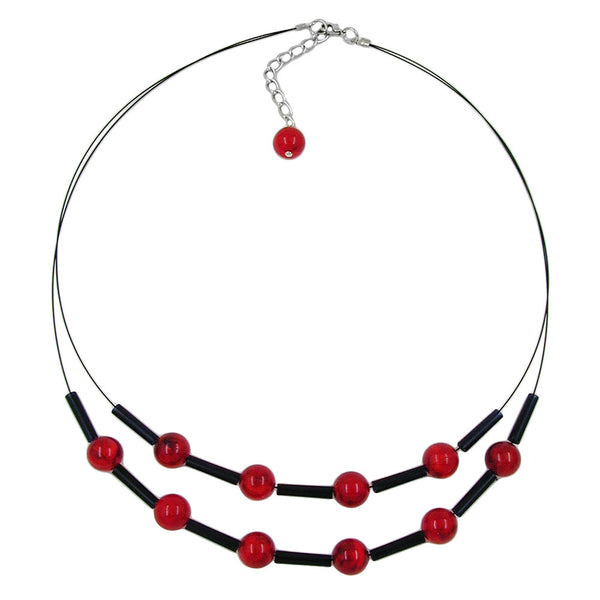 Kette Drahtkette 2-reihig rote Perlen und schwarze Röhrchen Kunststoffperlen 45cm