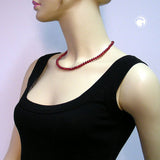 Kette, Perlen 6mm, weinrot-seide, 45cm