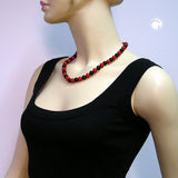 Kette, 10mm Perlen, schwarz-rot