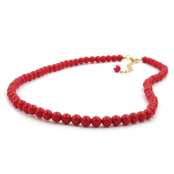 Kette, Perle 6mm rot-glänzend, 42cm