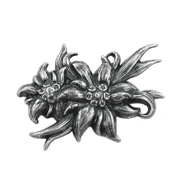 Brosche, 2x Edelweiß, altsilber-farbig
