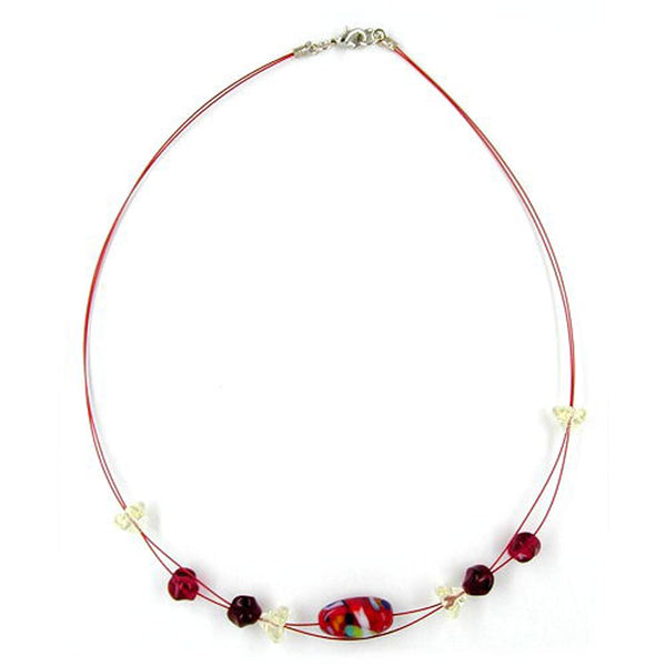 Kette, Glas, Olive rot-blau-gelb