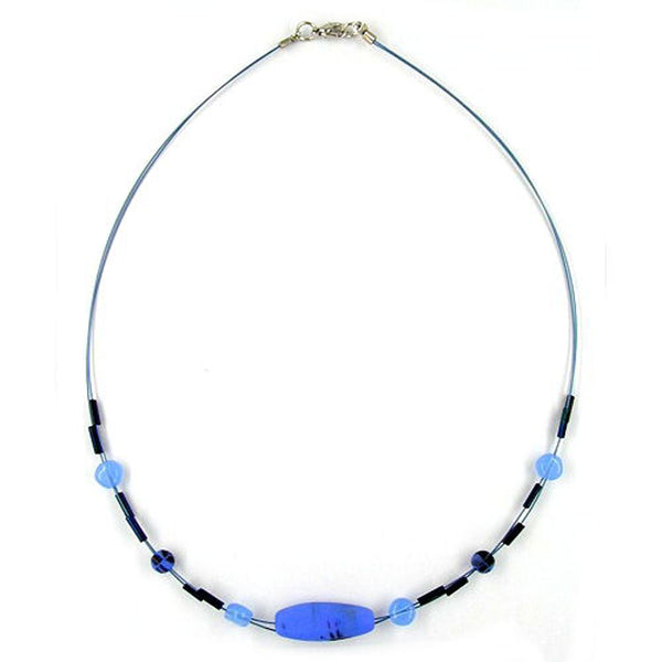 Kette, Glas, blau-schwarz-matt