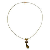 Kette Drahtkette Anhänger Birne oliv altgoldfarben Ornament Kunststoffperlen 42cm
