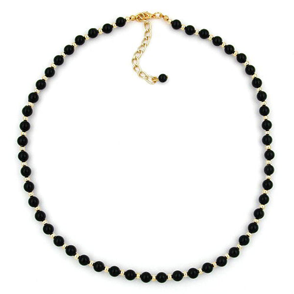Kette, Perle, schwarz goldfarbig
