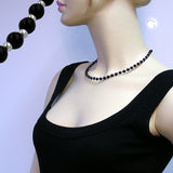 Kette, Perle schwarz silber-farbig