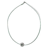 Kette Drahtkette Metall-Anhänger rund Strass-Steine kristall grün 42cm