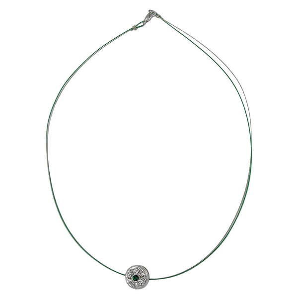 Kette Drahtkette Metall-Anhänger rund Strass-Steine kristall grün 42cm