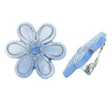 Clip Ohrring 30mm Blüte hellblau-transparent-silber matt Kunststoff-Bouton