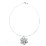 Kette Drahtkette Anhänger Blüte grau-silber-matt Kunststoffperlen 42cm