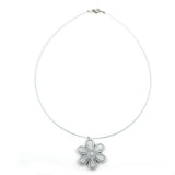 Kette Drahtkette Anhänger Blüte grau-silber-matt Kunststoffperlen 42cm