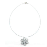 Kette Drahtkette Anhänger Blüte grau-silber-matt Kunststoffperlen 42cm