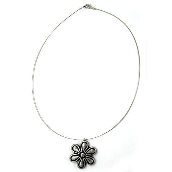 Kette Drahtkette Anhänger Blüte altsilberfarben Kunststoffperlen 40cm