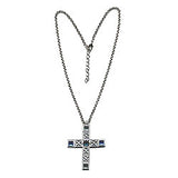 Kette 65x50mm Kreuz Metallguss silber-matt blau-türkis Erbskette 45cm