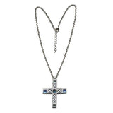 Kette 65x50mm Kreuz Metallguss silber-matt blau-türkis Erbskette 45cm