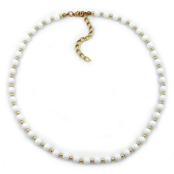Kette, Perlen weiß, gold-farbig