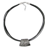 Kette Kunststoffperle Trapez silbergrau-marmoriert glänzend Kordel grau-schwarz 45cm