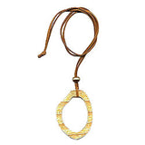 Kette 75x55mm Baumring Kunststoff orange-gelb Lederband natur 90cm