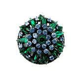 Brosche, emerald-hellsafir-schwarz