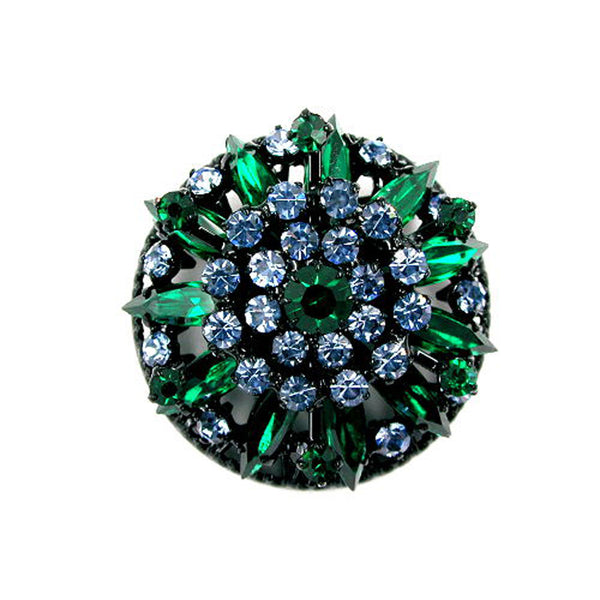 Brosche, emerald-hellsafir-schwarz