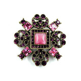 Brosche, lila-pink, altmessing