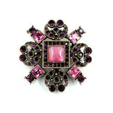 Brosche, lila-pink, altmessing