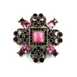 Brosche, lila-pink, altmessing