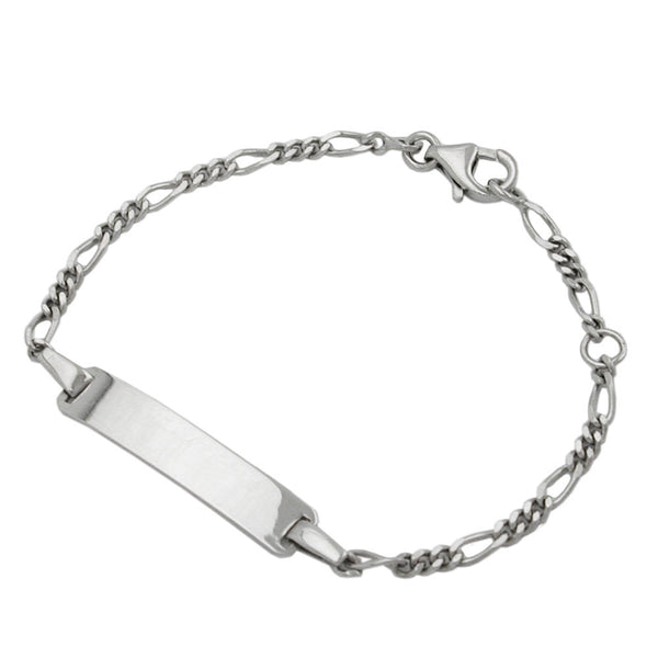 Schildband für Kinder 2,3mm Figarokette rhodiniert Gravurplatte 25x5mm Silber 925 14cm