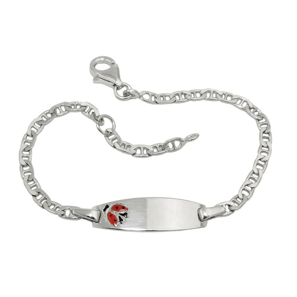 Schildarmband - Identitätsarmband - Armband mit Gravurplatte - Kinder - Marienkäfer - Silber 925 - 14cm
