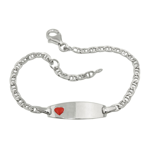 Schildarmband für Kinder 2,3mm Stegpanzerkette Gravurplatte 20x6mm rotes Herz Silber 925 14cm