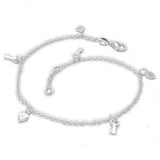 Fußkette Ankerkette2,4mm längenvariabel mit Schlüssel und Herzen Silber 925 27cm