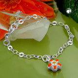 Armband 3,1mm Fantasiekette mit farbiger Blume Silber 925 14cm