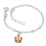 Armband 3,1mm Fantasiekette mit farbiger Blume Silber 925 14cm
