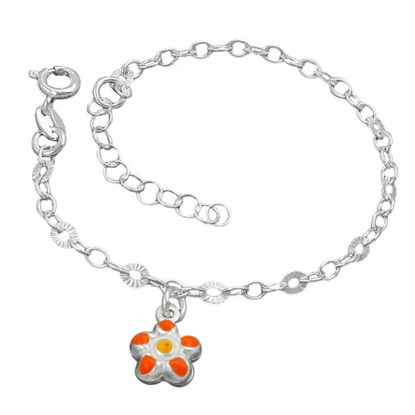 Armband 3,1mm Fantasiekette mit farbiger Blume Silber 925 14cm