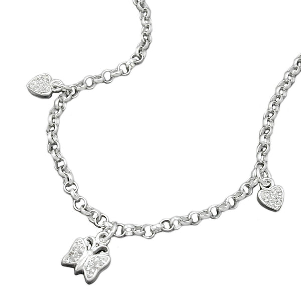 Kette 2,6mm Erbskette mit Herz und Schmetterling Silber 925 38cm