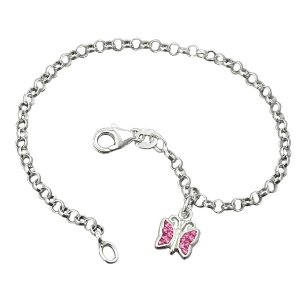 Armband 2,6mm Erbskette Schmetterling Glasstein pink Silber 925 16cm