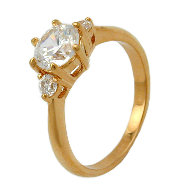 Ring mit 3x weißen runden Zirkonias 3 Mikron vergoldet Ringgröße 58