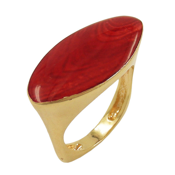 Ring, rot-marmor, gold-plattiert