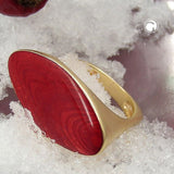 Ring, rot-marmor, gold-plattiert