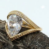 Ring mit 10x18mm großem Zirkonia in Tropfenform 3 Mikron vergoldet Ringgröße 60