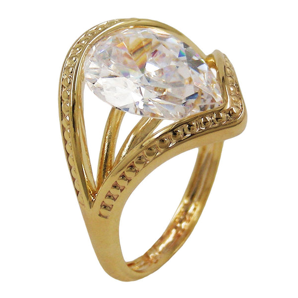 Ring mit 10x18mm großem Zirkonia in Tropfenform 3 Mikron vergoldet Ringgröße 60