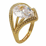 Ring mit 10x18mm großem Zirkonia in Tropfenform 3 Mikron vergoldet Ringgröße 60