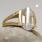 Ring 14x8mm Zirkonia weiß 3 Mikron vergoldet Ringgröße 56