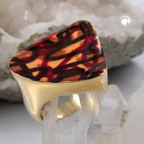 Ring 25x21mm Dreieck braun farbig lackiert 3 Mikron vergoldet Ringgröße 58