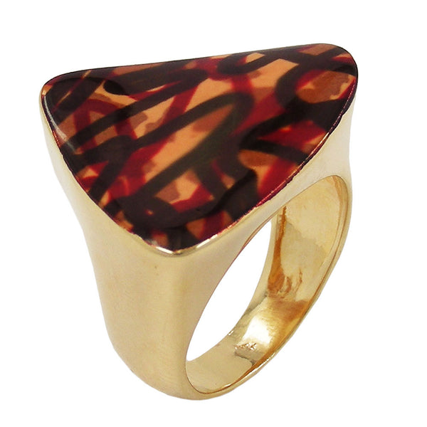 Ring 25x21mm Dreieck braun farbig lackiert 3 Mikron vergoldet Ringgröße 58