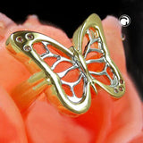Ring 24x19mm Schmetterling bicolor mit 6 Zirkonias 3 Mikron vergoldet Ringgröße 54