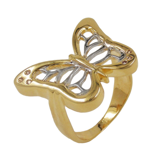 Ring 24x19mm Schmetterling bicolor mit 6 Zirkonias 3 Mikron vergoldet Ringgröße 54