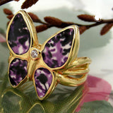 Ring 18x20mm Schmetterling lila farbig lackiert 3 Mikron vergoldet Ringgröße 56